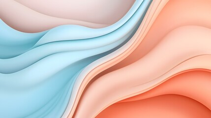 The image contains abstract, flowing shapes in pastel shades of blue and coral.