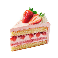 Slice of Strawberry Cake Isolated On A White Background