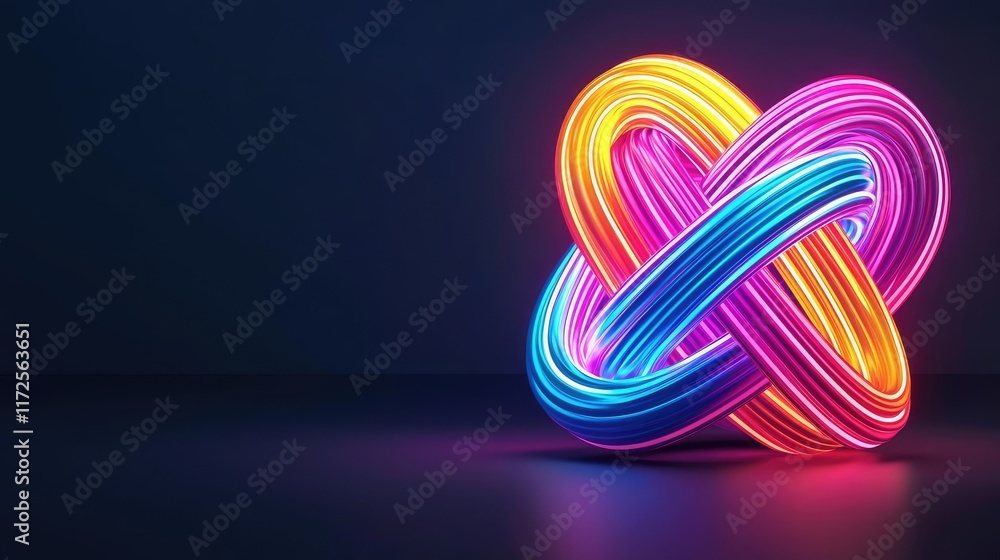 Poster neon abstract background idea. bright, neon glowing lights intertwined in a mesmerizing shape agains