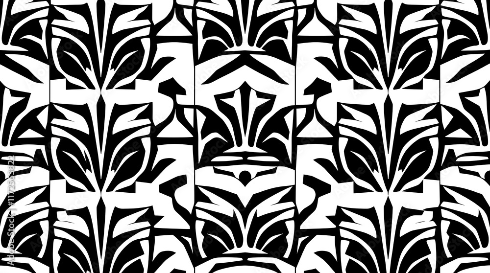 Poster abstract floral pattern: a captivating black and white pattern with intricate floral motifs, perfect