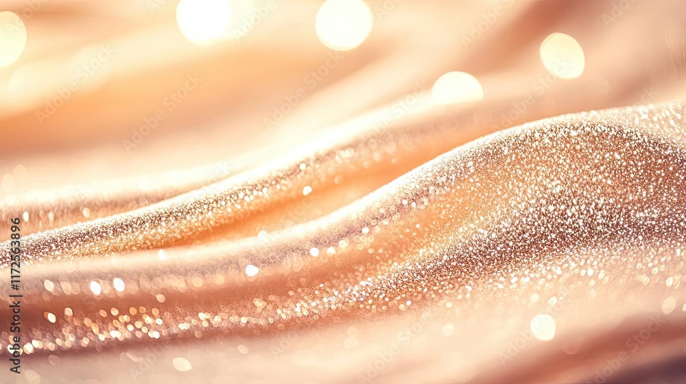 Poster glitter abstract background concept. glistening silk fabric with soft waves and sparkling light boke