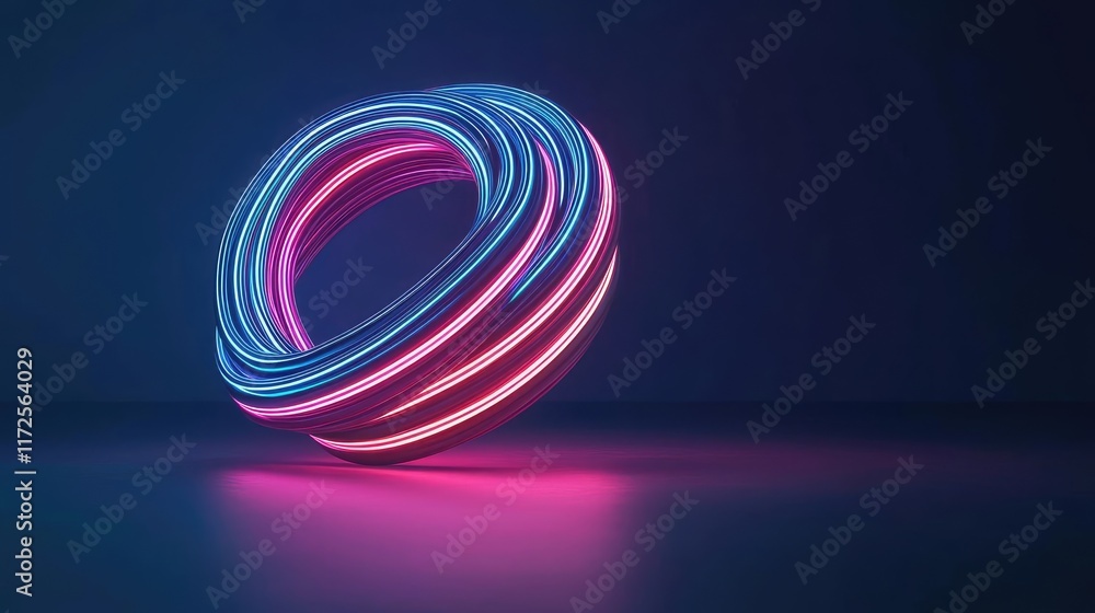 Poster Neon abstract background idea. Abstract neon light ring design in vibrant colors on a dark background.