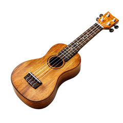 Ukulele in Harmony: A detailed shot of a ukulele, showcasing its rich wooden texture, the frets, and the sound hole, emphasizing musical beauty.