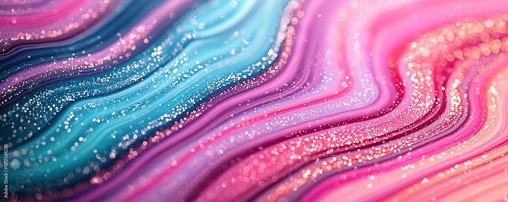 Poster Glitter abstract background concept. A vibrant abstract design featuring colorful waves and glittering textures.