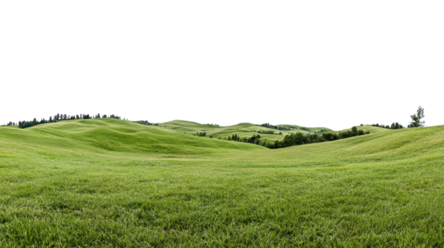 Expansive Green Meadow Under Clear Sky with Rolling Hills and Lush Grass in a Serene Natural Landscape