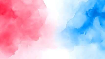 The image contains an abstract painting with soft pink and blue watercolor washes that blend together in the center on a white background.