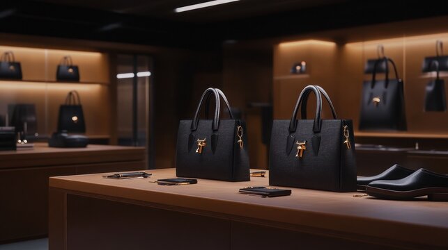 Elegant display of luxury handbags in a stylish retail setting.