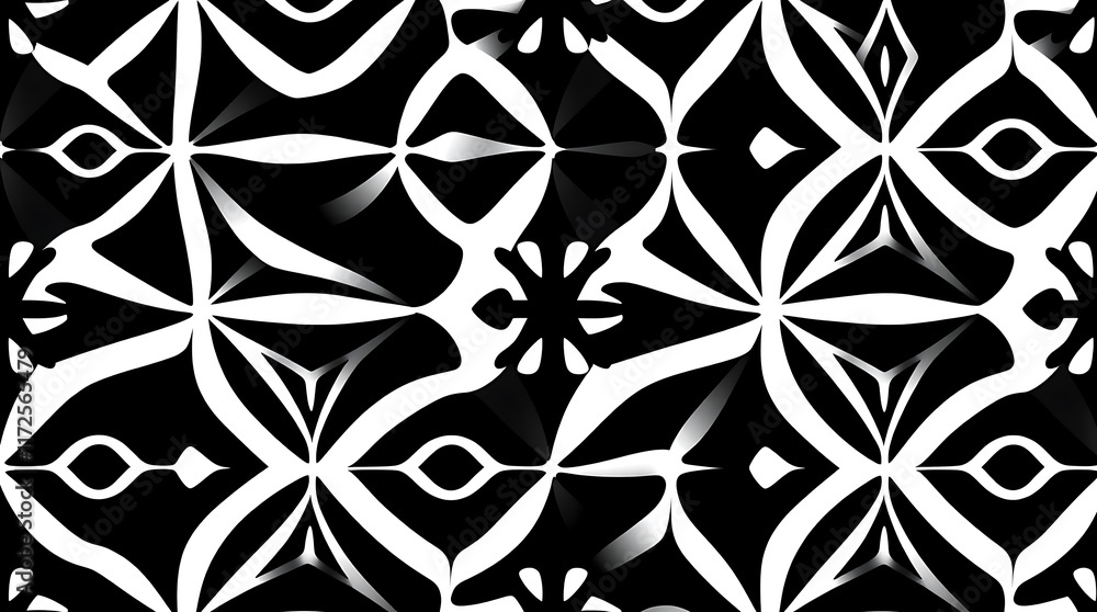 Aufkleber abstract black and white pattern: a mesmerizing kaleidoscope of black and white shapes creates a stu