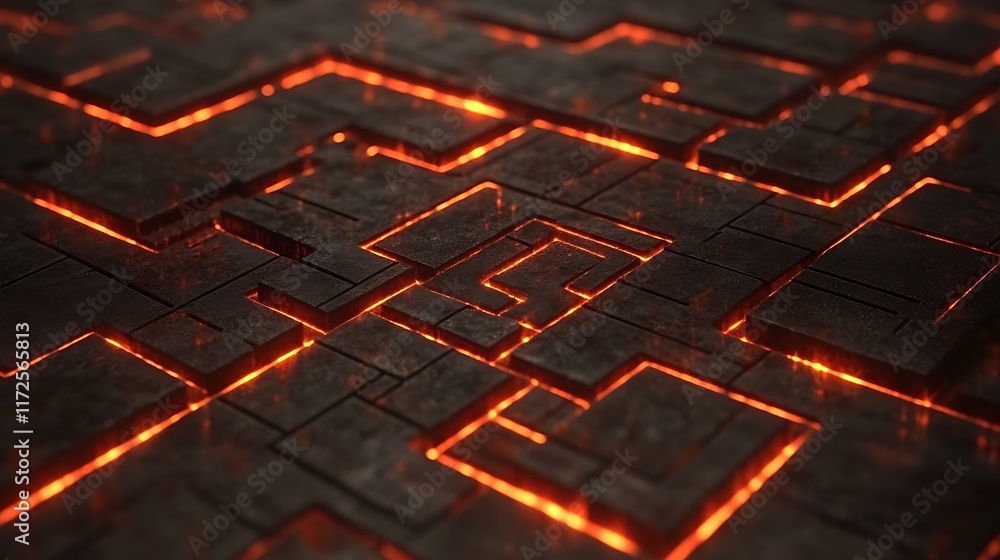 Poster glowing lava stone blocks form abstract pattern