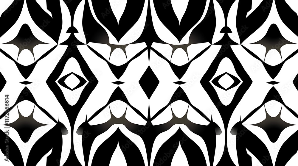 Poster abstract black and white geometric pattern: this intricate pattern features a repeating geometric de