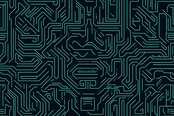 Abstract close-up of a glowing blue digital circuit board, showcasing intricate connections and technological design on a black background.
