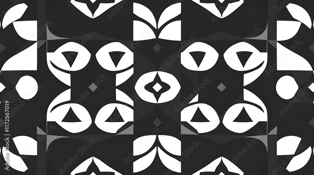 Poster abstract black and white geometric pattern: a captivating, symmetrical pattern of interlocking shape