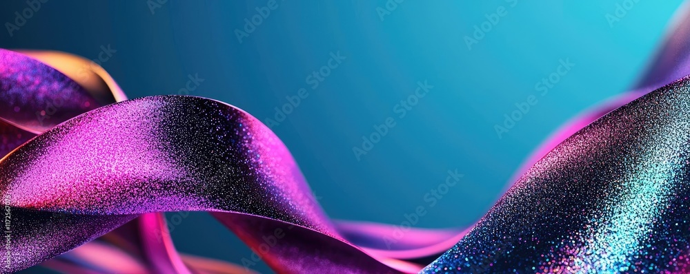 Poster glitter abstract background concept. vibrant ribbons in shades of purple and blue creating a dynamic