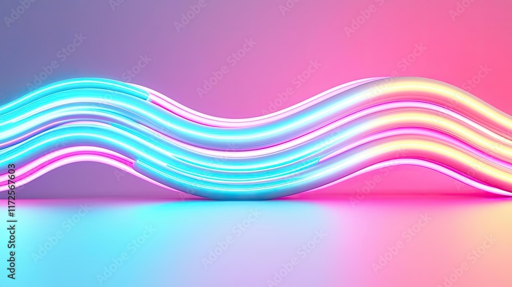 Poster neon abstract background idea. a vibrant wave of glowing neon light in a gradient of blue and pink h
