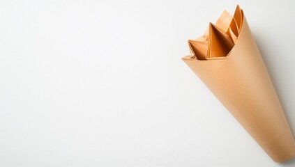 A paper cone with folded shapes, suggesting creativity or crafts.