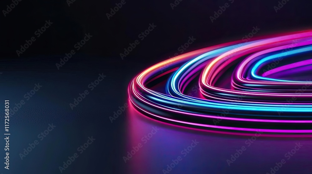 Poster Neon abstract background idea. Vibrant neon light trails creating an abstract visual effect on a dark background.