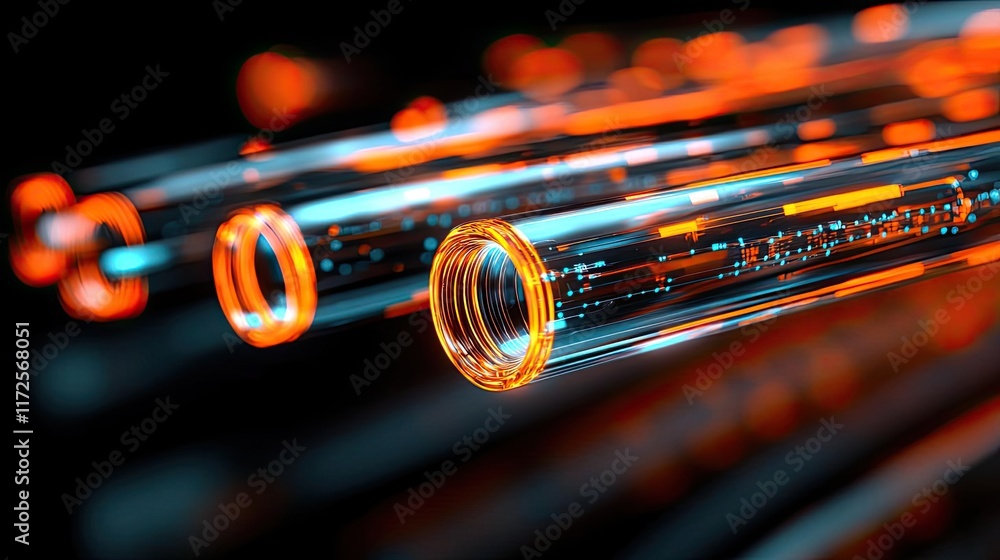 Poster neon abstract background idea. close-up view of glowing glass tubes representing advanced technology
