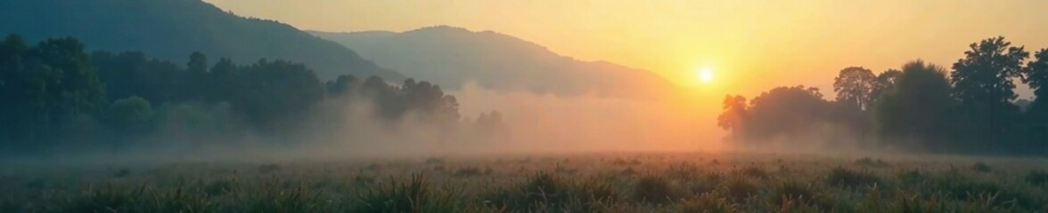 Fototapeta premium Light shining through foggy morning atmosphere, light, mist, glow