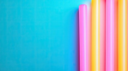Neon abstract background idea. Colorful straws arranged against a vibrant blue background, perfect for creative designs.