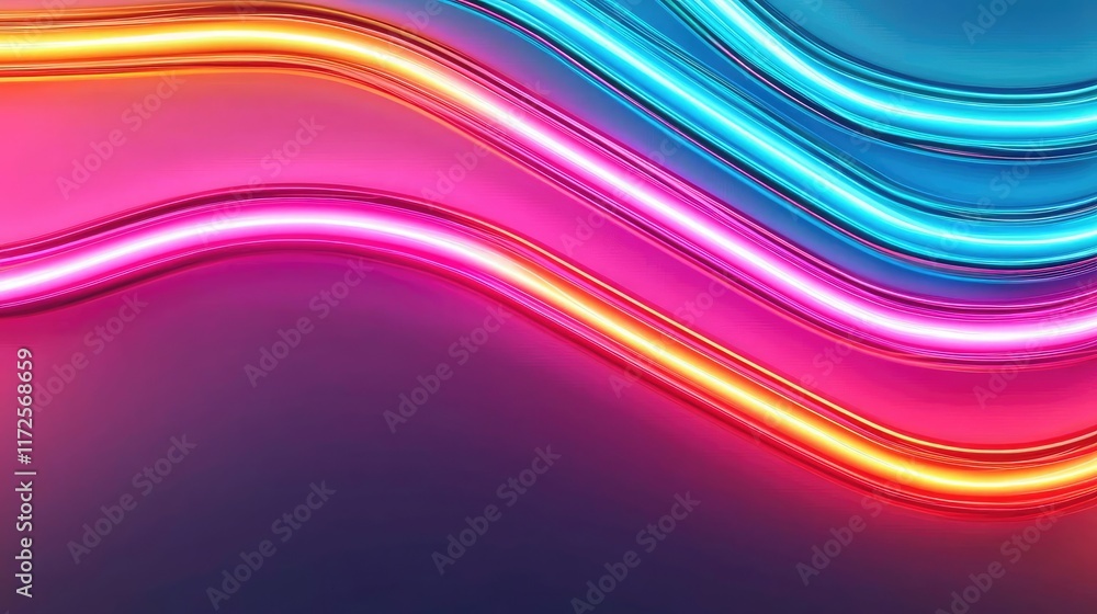 Poster Neon abstract background idea. Vibrant neon wave patterns with bright colors in a mesmerizing abstract design.