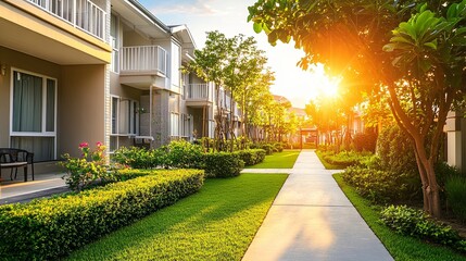  Serene Modern Senior Care Facility with Lush Garden and Inviting Entrance. Aesthetic and Welcoming Environment for Elderly Care and Wellness.