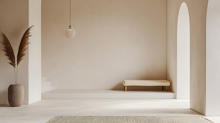 Minimalist Beige Room Interior Design With Bench