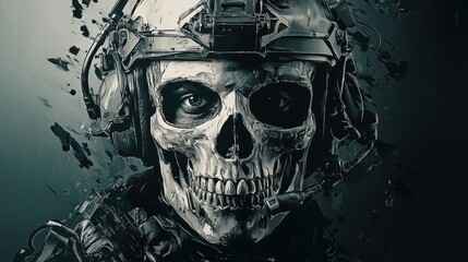 Grim Reaper Soldier: Digital Skull Artwork