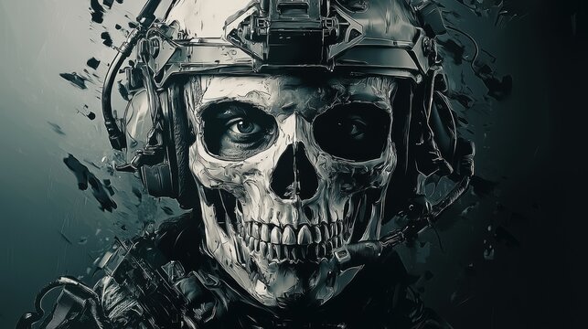 Grim Reaper Soldier: Digital Skull Artwork