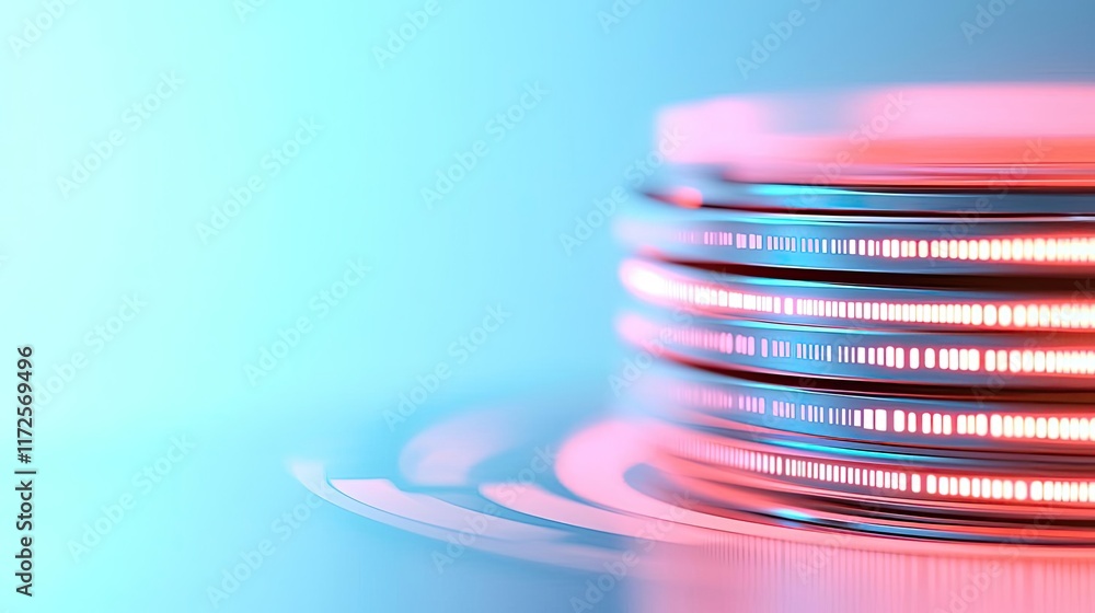 Poster Pastel abstract background idea. Abstract digital design with glowing discs showcasing modern technology concepts.