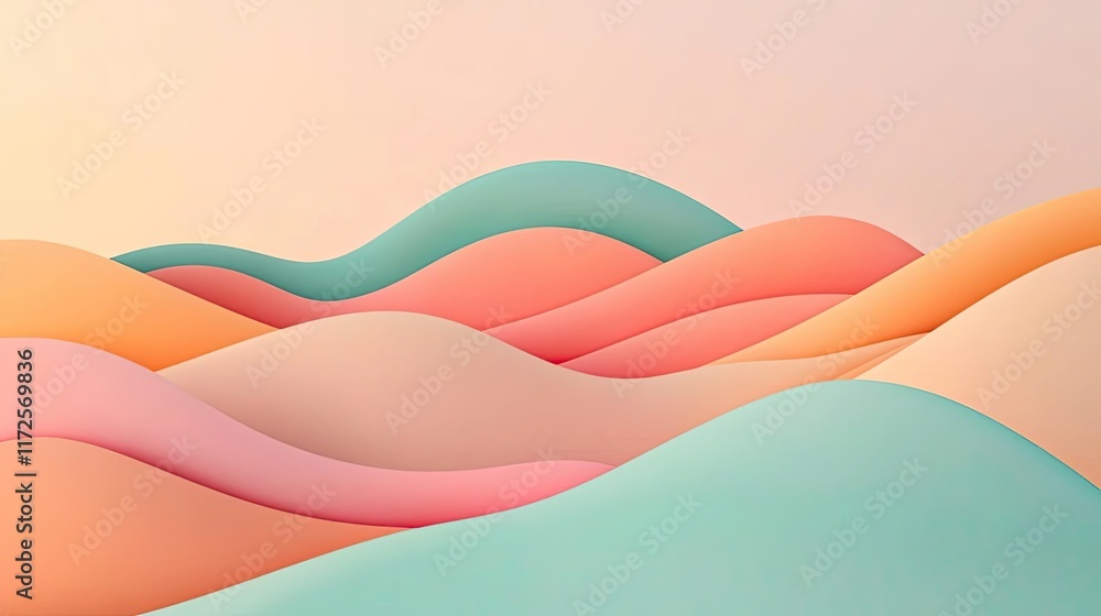 Poster Pastel abstract background idea. Abstract pastel waves in soft colors, creating a serene and flowing visual landscape.