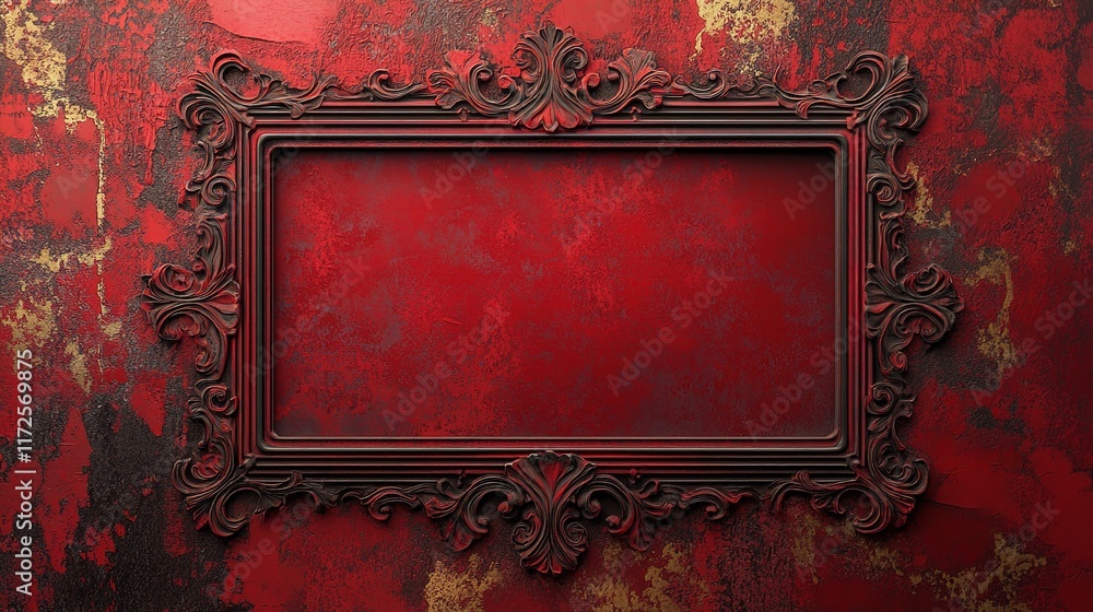 Poster Classic Red Frame Design with Intricate Patterns and Texture