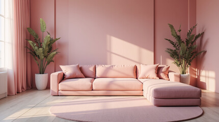 modern living room with pink color scheme