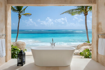 Beachfront Bath Tub Luxury Illustration