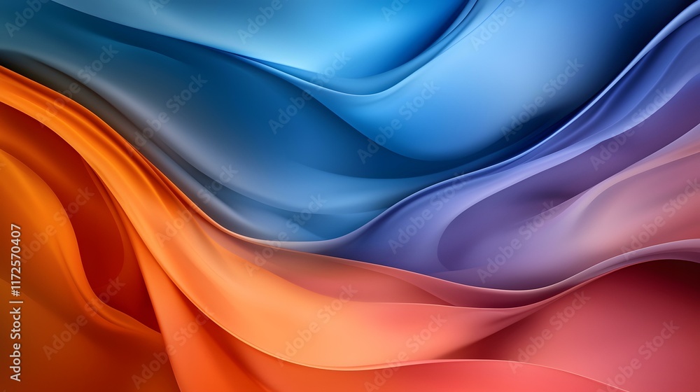 Poster the image contains abstract flowing waves of blue, purple, and orange colors, creating a visually ap