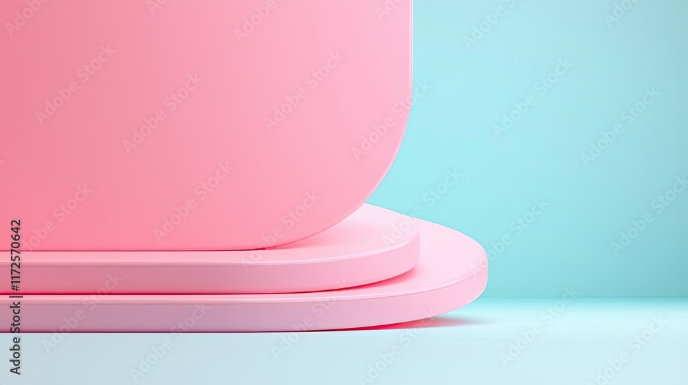 Poster Pastel abstract background idea. Abstract minimalistic design with pastel pink shapes on a soft blue background.