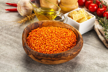 Raw red lentil for cooking