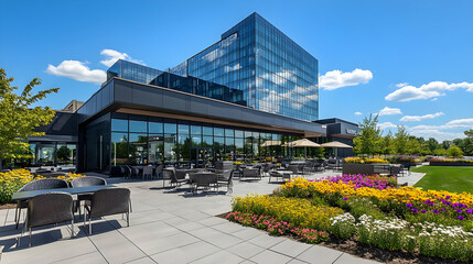 Fototapeta premium Modern Building Exterior Patio Illustration