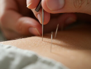 Acupuncture Session for Back and Neck Pain Relief Using Alternative Medicine