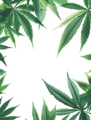Fresh Cannabis Leaves Frame on Clean White Background