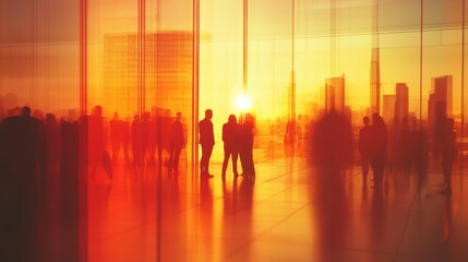 Silhouetted Business People at Sunset: A Modern Metropolis Backdrop