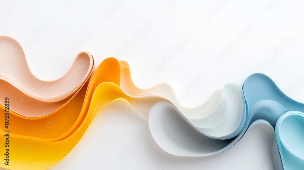 Poster abstract wave design with smooth curves in warm and cool tones in a minimalist style for creative an