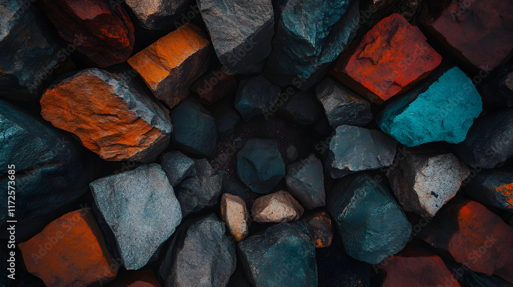 Poster close up of colorful rocks forming a circle with dark center, creating a beautiful and intriguing na