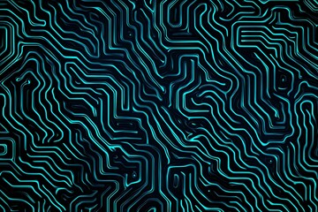 Abstract close-up of a glowing blue digital circuit board, showcasing intricate connections and technological design on a black background.
