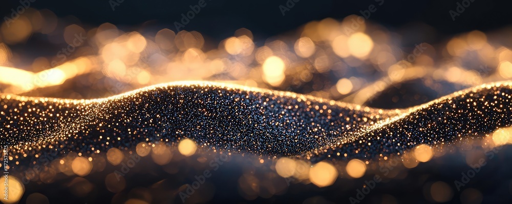 Poster Glitter abstract background concept. Abstract golden waves of shimmering light create a mesmerizing visual experience.