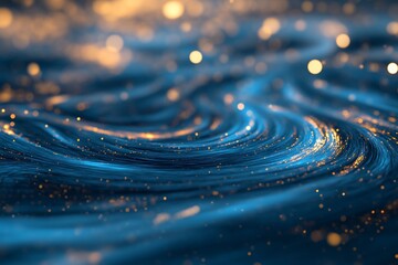Abstract waves of blue with glowing particles creating a serene effect.