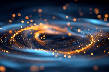 Abstract swirling pattern with glowing particles in blue tones.