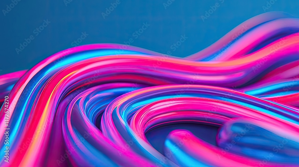 Poster Neon abstract background idea. Vibrant abstract lines creating a dynamic and colorful wave pattern in neon hues.