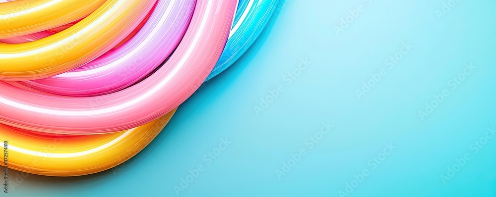 Aufkleber neon abstract background idea. colorful abstract tubes on a vibrant blue background for modern graph