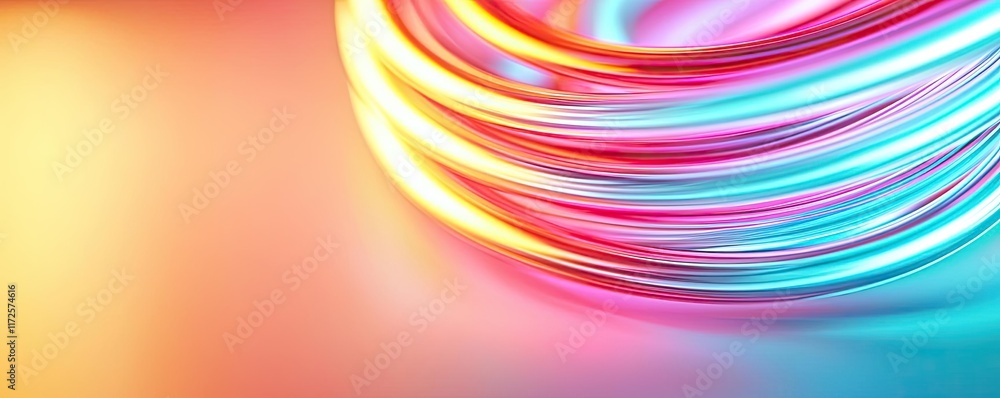 Poster Neon abstract background idea. Colorful abstract light trails on a smooth surface create a vibrant artistic effect.