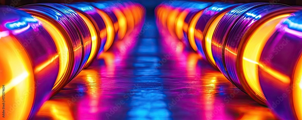 Poster Neon abstract background idea. Vibrant abstract light tubes illuminated in colorful hues creating a striking visual.